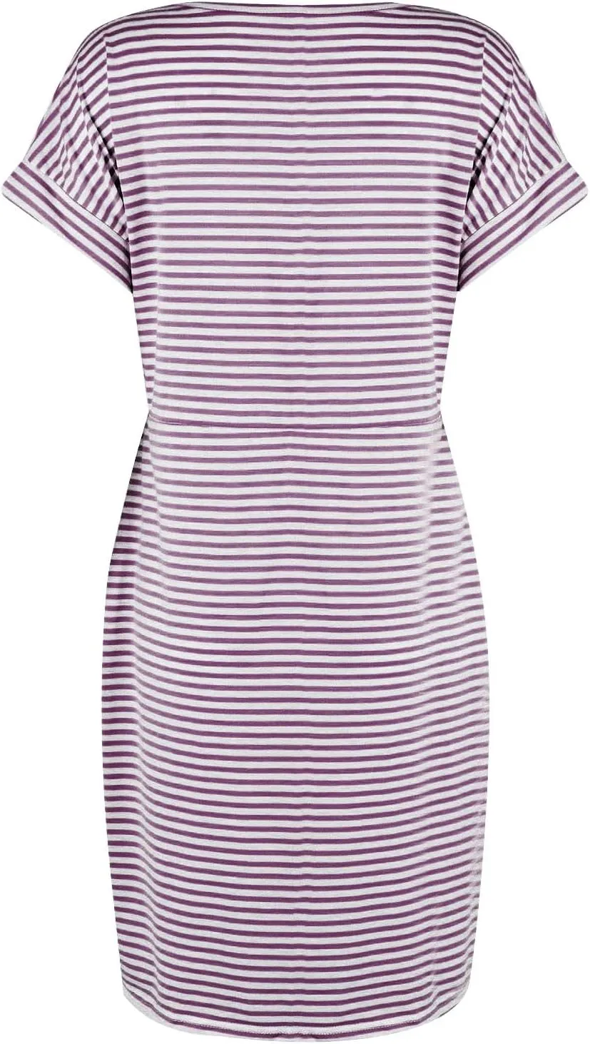 Summer Dresses for Women 2025 Casual Short Sleeve T Shirt Dress Tie Waist Belted Striped Midi Dress with Pockets