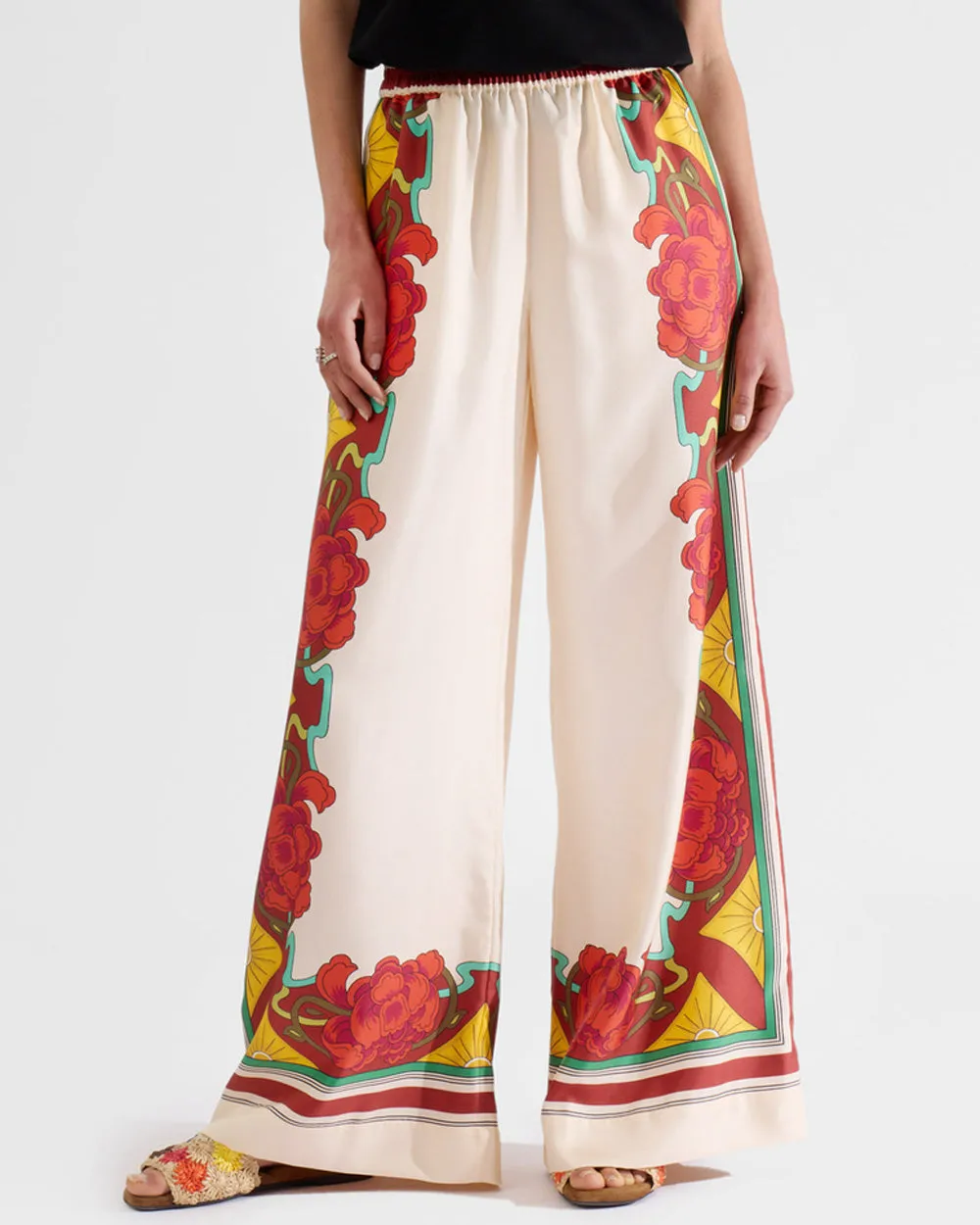 Taormina Ivory Placee Foulard Palazzo Pant