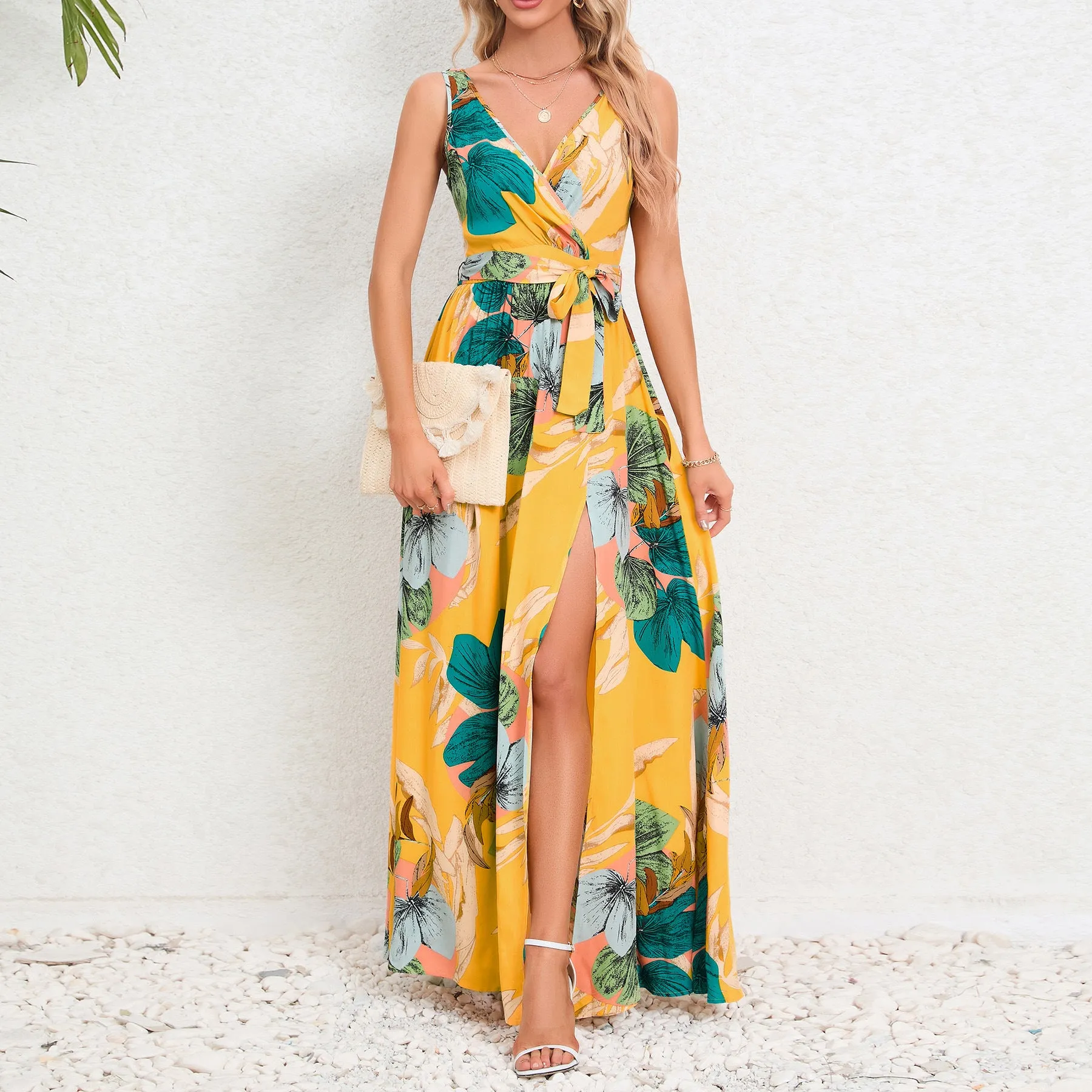 Trend4us Floral V-Neck Flowy Maxi Dress