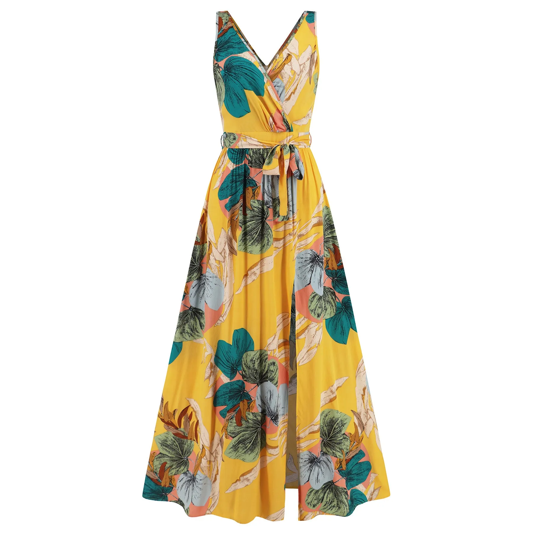 Trend4us Floral V-Neck Flowy Maxi Dress
