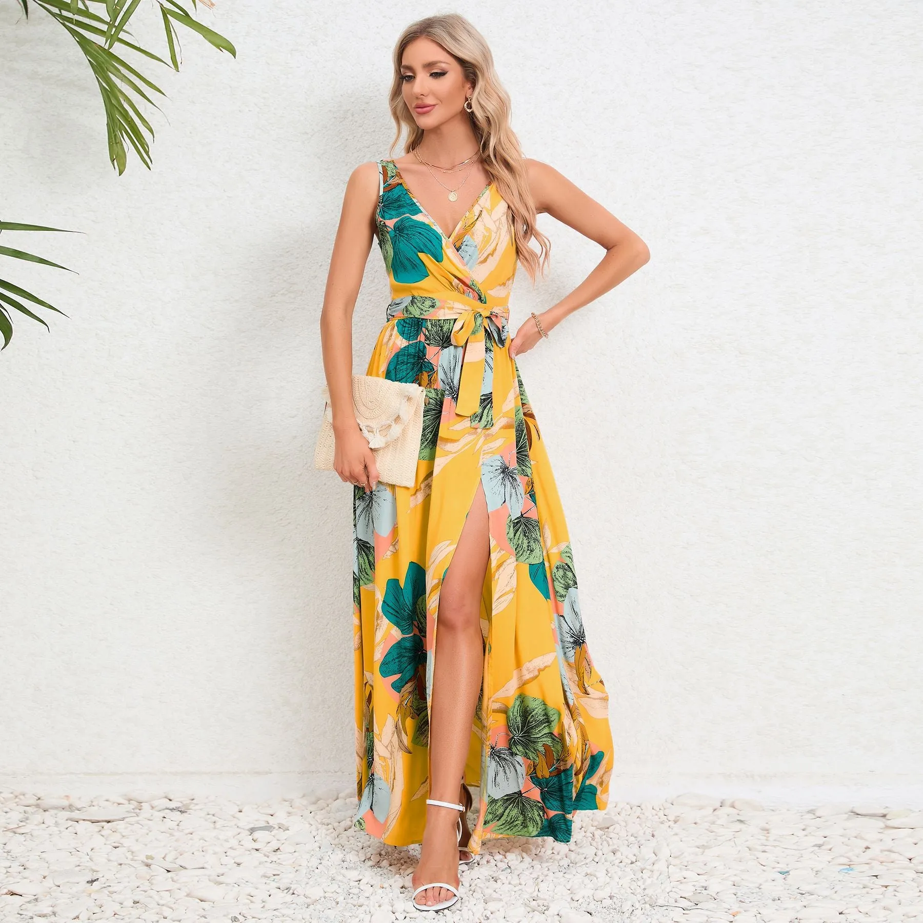 Trend4us Floral V-Neck Flowy Maxi Dress