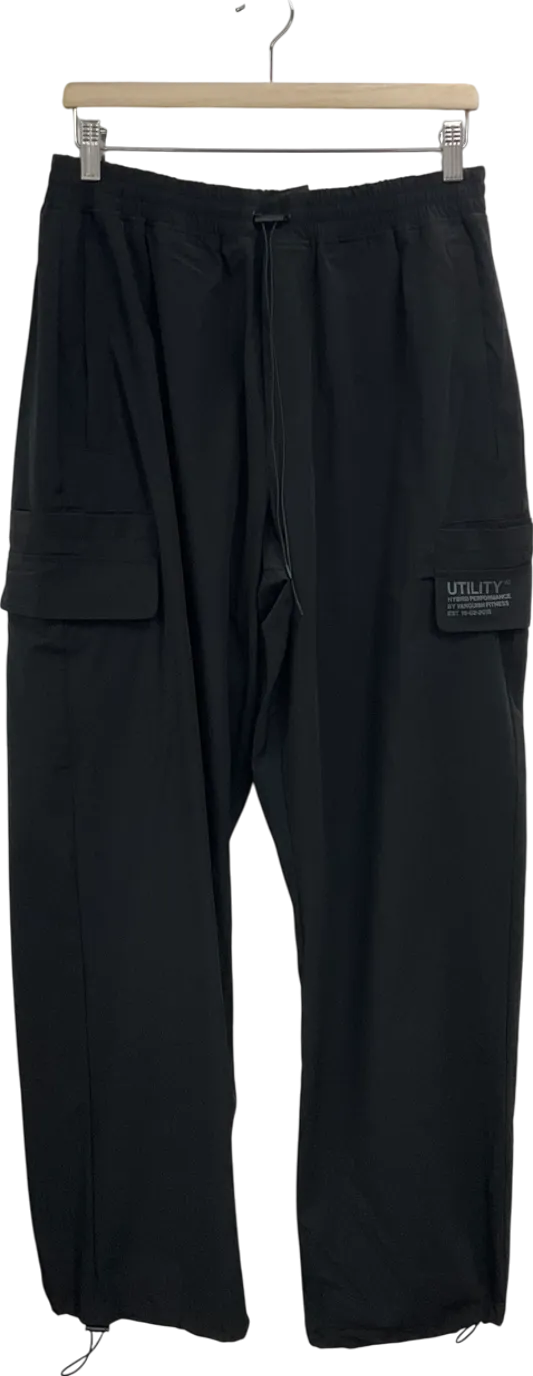 Vanquish Black Utility Wide Leg Cargo Trousers UK L