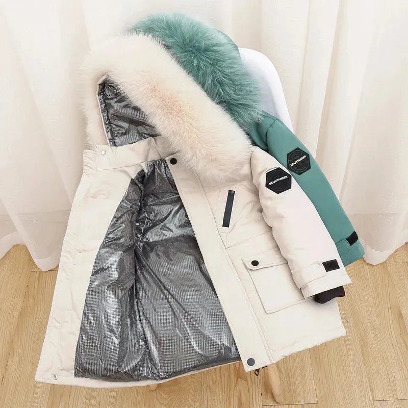 Winter Down Jacket For Boys Real Raccoon Fur Thick Warm Baby Boys Outerwear Coat 2-12 Years Kids Teenage Boys Parka