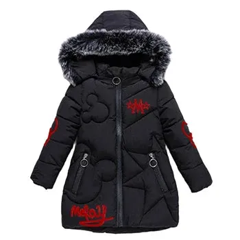 Winter Girls Jacket Fur Collar Warm Princess Coat Hooded Zipper Windproof Kids Outerwear Snowsuit 4-12 Years