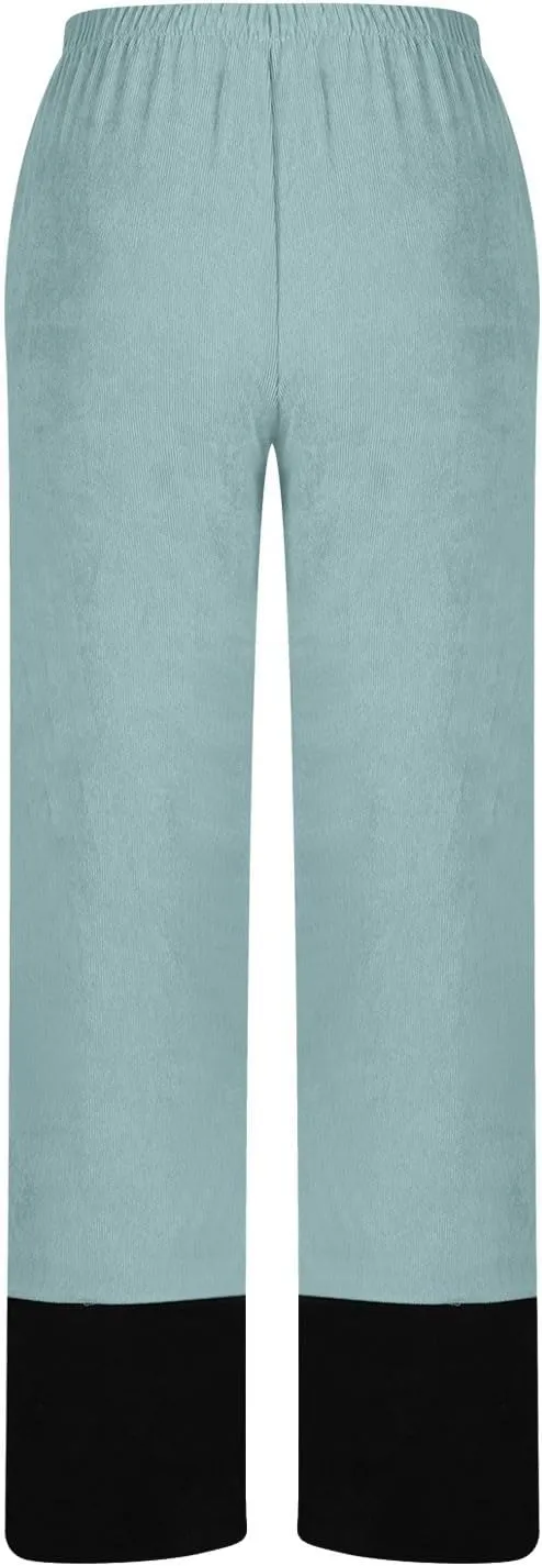 Women Baggy Corduroy Pants Loose Fit High Waist Fall Pant Elastic Waist Color Block Trousers Comfy Slit Slacks