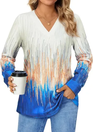Womens 3 4 Sleeve Blouse Long Sleeve Business Casual Tunic Tops V Neck Work Tops Textured Dressy Casual Shirts