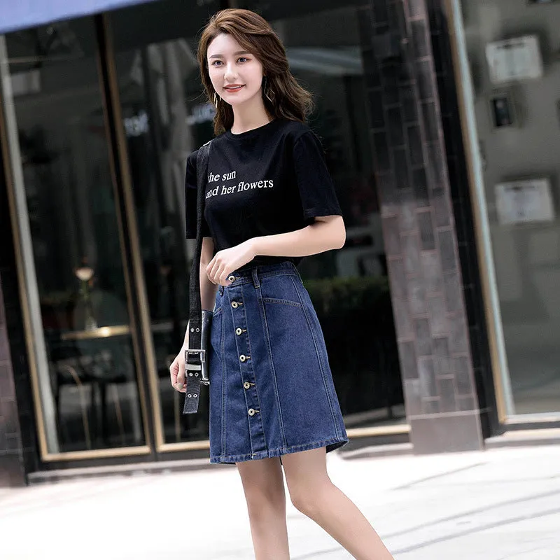 Women’s High-Waist Buttoned Denim A-Line Skirt – Casual Summer Style