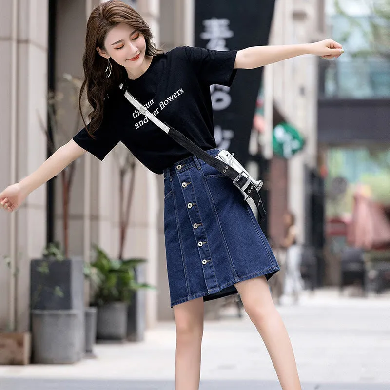 Women’s High-Waist Buttoned Denim A-Line Skirt – Casual Summer Style