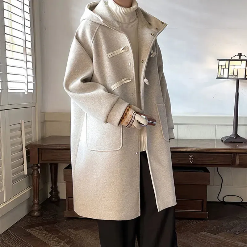 xiangtuibao Winter Men Coats Women Solid Hooded Long Jacket with Cowhorn New Korean Casual Loose Coat Fashion Male Clothing for Unisex
